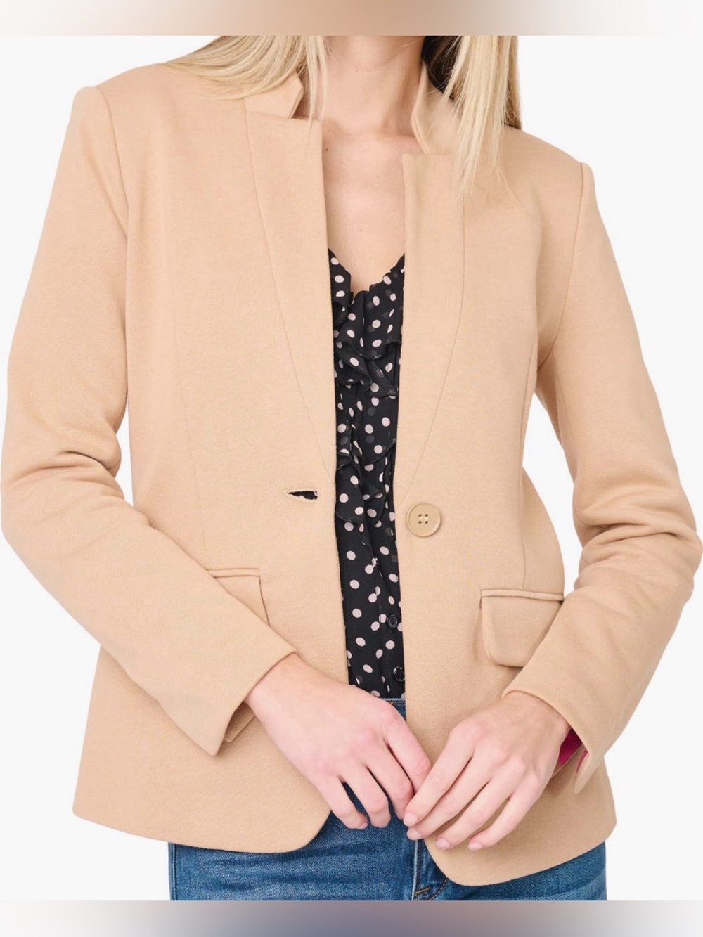 Gibsonlook Inverted Notch Collar Cotton Blend Knit Blazer in Camel